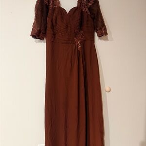 Chic Long Sleeve Brown Lace Dress